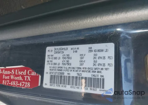 2001 Dodge Ram 1500 St из США, поврежденный, VIN 3B7HF13Z71G236899